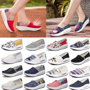 Minnaka Korean Style Canvas Shoes Womens Platform Slip-On Lazy Persons Shoes Thick Bottom Casual Low Top Sneakers