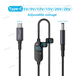 USB C to DC Power Boost Cable 140W Type C to 5V 9V 12V 15V 20V 28V Adjustable Voltage Adapter Connector Cord for Laptop Router