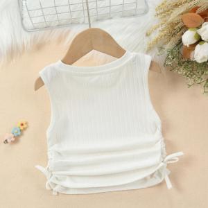 DAYIFUN White Girls Tank Top Elastic Waist Design Tshirts Short Style Girls Solid Color Sleeveless Round Neck T-shirt with Bow