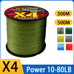 GHOTDA 0.11-0.5mm X4 Braided Fishing Lines 4 Strands 300M 500M Thin Multifilament Wire 10-80LB Carp Fly Fishing Cord Green Color