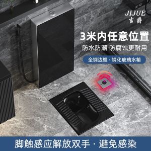 Black Ceramic Induction Toilet Set Floor Standing Urinal Basin Toilet Bowl with Water Tank Sanitary Ceramic Biffy Pit Toilet