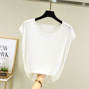 Loose Modal Sleeveless Top Women Summer Thin round Neck Base Shirt plus Size Versatile Short Sleeve T-Shirt Commute Style Korean Version
