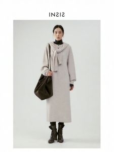 INSIS FEMME | Alpaca Wool Henry Collar Straight Knit Dress