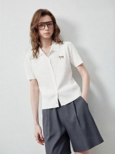 Toyouth | Ladies Ice Silk Knit Polo Top Summer New Classic Cable Stitch and Small Horse Embroidery