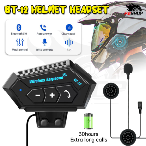 PMShop BT12 Motorcycle Helmet Bluetooth Headset Waterproof Bass Sound Wireless Earphones With Hard Microphone With High-Capacity Battery Bluetooth 5.0