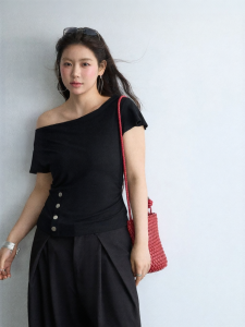 JULULOOK | Áo Thun Len Dáng Ôm Eo Tay Voan Xòe Cổ Xếp Ly Size Lớn