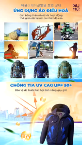 Áo điều hòa GUME ACG26 - Chống Tia UV Pin 28.000 MAh Dùng Liên Tục 12-18h 2 Quạt Cực Mạnh 3 Chế Độ Gió Bảo Hành 12 Tháng