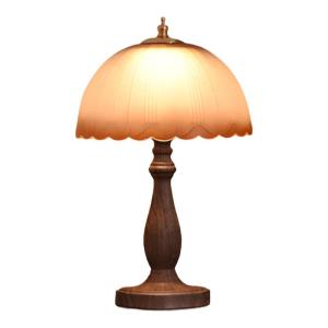 Antique Wooden Tone Bedside Lamp Creates Muted Atmosphere Perfect for Bedroom Decor Iron Body with Glass Shade USB Powered LED Light