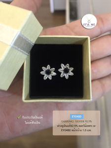 ต่างหูก้านเสียบเงินแท้92.5% ดอกไม้ประดับเพชร cz หน้ากว้าง 1.0 cm.(ก้านเสียบเงินแท้)