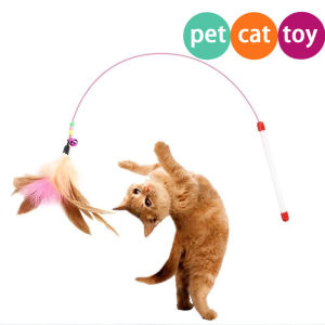 Cat Teaser Feather with Bell Funny Stick Toy Pet Cat Feather Stick Flexible Stick Interactive Toy