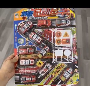 Đồ chơi toy vĩ 10 xe cứu hoả kèm biển báo cho bé