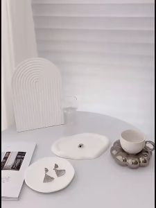 Wave Plaster Cutting Board Decoration for Kitchen Decorative Serving Board Charcuterie Serving Arch Tray Photography Background for Jewelry Cosmetics Skin Care Electronic Products and Perfume Aesthetic Style Backdrop Photo Props- VMI Direct