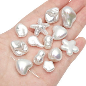 2Pcs Irregular Shaped ABS Imitation Pearls Beads White Color Five Petal Flower Starfish Heart Beads for Jewelry Making DIY Bracelet Necklace Earrings