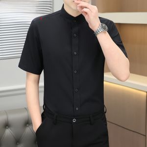 HENGYUANXIANG | Hengyuanxiang Mens Short Sleeve Ice Silk Shirt Summer Business Casual White Shirt Youth Popular Standard Fit Button Detail