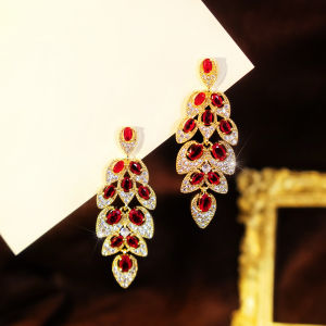 SEQUITO Characteristic Brides Clothes Accessoris Pave Setting Red White AAAAA Cubic Zirconia Grape Shape Long Drop Earrings Evening Party Jewelry SE1071