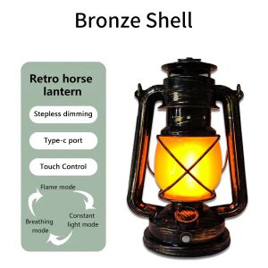 Retro Portable Lanterns Rechargeable Hanging Travel Camping Lamp 3 Modes Dimmable Vintage Decoration Lights for Hotal Bar Room