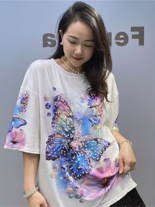 เสื้อยืดคอกลมแขนสั้นทรงหลวมสำหรับผู้หญิง ทรงหลวม ลายดอกไม้ ทรงหลวม แขนสั้น แฟชั่นฤดูร้อน สำหรับผู้หญิง