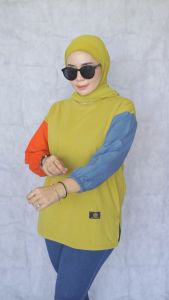 KAOS WANITA LENGAN PANJANG COMBINASI JUMBO KATUN COMBET 20s STYLE OVERSIZE