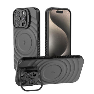 szhaiyu | Matte Ripple Armor Phone Case for IPhone 17 Air 16 Plus 15 14 13 Pro Max for Magsafe Magnetic Camera Fold Stand Protect Cover