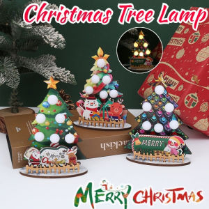 Christmas Tree with Light Wooden Creative Snowman Elk Xmas Tree Desktop Ornament Festival Decoration