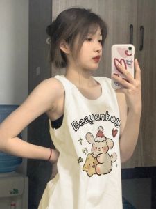 Áo Ba Lỗ Không Tay Cotton Mỹ Dành Cho Nữ Mùa Hè 2024 Thiết Kế Cổ Treo Áo Sơ Mi Ngoài Trời Không Tay Áo Ba Lỗ Thể Thao Pure Cotton