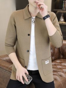 HENGYUANXIANG | Stylish Casual Mens Knitted Cardigan Sweater Checkered Pattern High End Spring Autumn Fashionable Outerwear By Hengyuanxiang