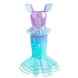 Halloween Costume Mermaid Dress Girl Ruffles Shell Fishtail Frocks Ariel Fantasy Luxury Princess Gown Children Fancy Fairy Dress