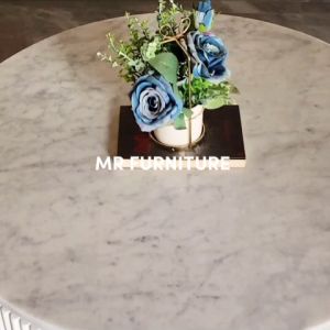 Coffee Table Top Marmer Putih Carrara Body Salur Lis Gold Stainless