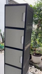 AKAKO Lemari Pakaian Plastik SWING PANDA Rotan Printing KUNCI HITAM PUTIH Murah Bagus Kokoh