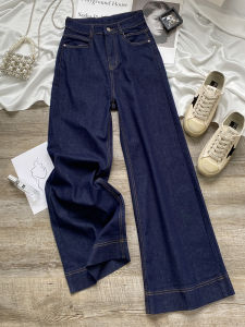 Quần Jeans Denim Ống Rộng Màu Xanh Đậm Cạp Cao Cho Nữ Quần Dài Đến Sàn Ống Thẳng Thường Ngày Quần Dài Cho Nữ