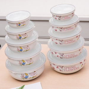 Thickened Enamel Bowl with Sealing Cover Nostalgic Old-Fashioned Freshness Bowl Soup Plate Kitchen Household Soup Bowl Instant Noodle Bowl Sealed Bowl