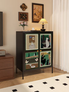 French Vintage Wall-Mounted Storage Cabinet Iron Leather Sofa Side Table Snack Organizer Bedroom Living Room Decorative Chest