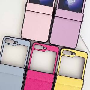 Luxury Leather Hard Shell Hinge Protective Cover Phone Case for Samsung Galaxy Z Flip 7 FE 6 5 4 3 Flip7 Flip6 Flip5 Flip4 Flip7