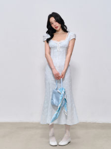 La lune Du ciel | Đầm Mùa Xuân Cổ Vuông Chiết Eo Có Ren Chất Liệu Cotton