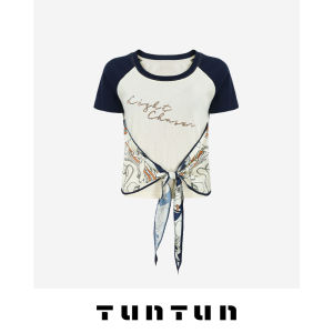 TUNT Art Student Spring Summer Short Sleeve T-Shirt Color Block Shoulder Strap City Escape Plan Cotton Polyester Blend T-Shirt