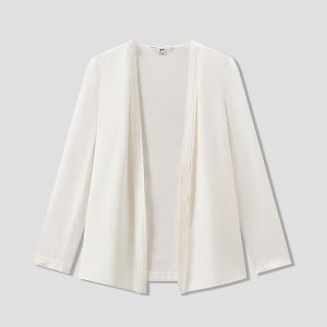 Collarless Silk Wool Ribbon Blazer