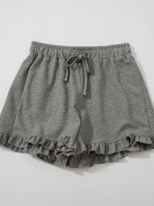 Sweet Summer Casual Short Pants Womens Outerwear Drawstring Grey Sports Trousers Floral Lace Trim Comfortable High Waist Wide Leg