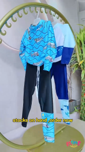 Kids Long Sleeve Rashguard Set New Summer Fashion Flowers Shark Printed Design Sun Protection Swimwear Set for Girls & Boys 3-13Y