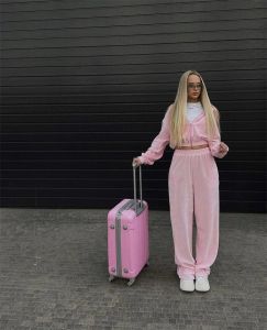 สตรีทสไตล์ มีฮู้ด แขนยาว เสื้อท่อนบน และกางเกง ชุดสูท ผู้หญิง ลำลอง ชุดกีฬา โพลีเอสเตอร์ ไฟเบอร์ ซิป ชุดสองชิ้นปิด