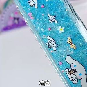Sanrio Kuromi Melody Cartoon Quicksand Semi Circle Angle Triangle Long Ruler Pembaris Comel Stationery Gift Set