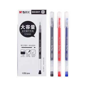 M & G Large Capacity Gel Pen 0.5mm Full Needle Tube Ball Pen 0.35 Integrated Signature Pen Black Red Blue Giant Can Write Minimalist Disposable Pen Student Stationery Office Supplies