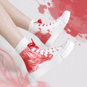 Original Design Carp High Top Canvas Shoes for Women Versatile Fashion Graffiti Style Cool Youth Online Exclusive Cross Laced Rubber Sole