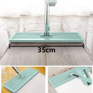 35cm Professional Microfiber Flat Mop (total 2 Mop Pad) 360 Spin Rotate Mop Free Hand Washing Lazy Mop Floor Cleaning Magic Squeeze Mop Wet and Dust Mop