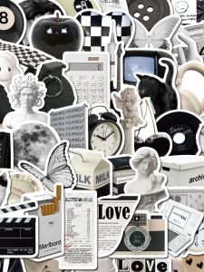 61-Piece Set Unique Black And White Minimalist Waterproof Stickers Decorative High-Aesthetic Korean-Style DIY Decals