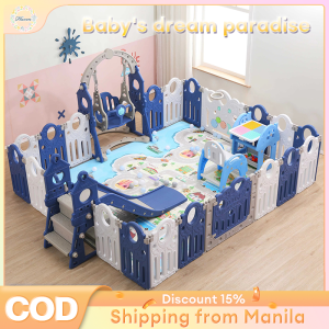 3-in-1 Baby Playpen with Swing Slide & Basketball Hoop  Indoor Safety Activity Center for Toddlers 1-3 Years