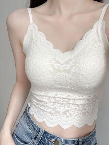 Áo Vest Ren Trắng Cổ Chữ V Áo Lót Ngực Áo Khoác Ngoài Không Tay Áo Vest Nữ Áo Lót Ngực Áo Vest Ren Một Mảnh