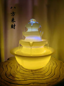 Water Wheel Fountain Desktop Water Flow Ornaments Circular Wealth Attracting Small Feng Shui Ball Living Room Decor Gifts