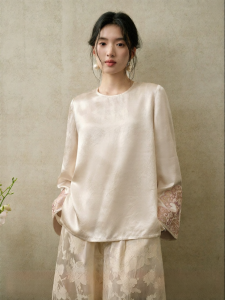 JK&JS | Áo Blouse Lỏng Phong Cách Jacquard Lụa Axit Axetic cho Phụ Nữ