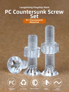 LANGSIMING | Transparent PC Countersunk & Flat Head Screw Nuts Combination Hex Cap Machine Threads
