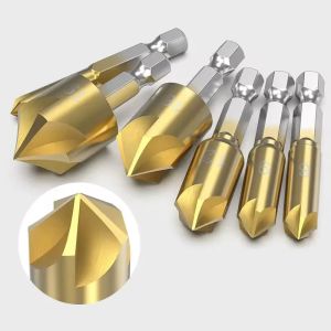 ZUOMU | Woodwork Counersink Drill Bit Set Titanium Coat Counter Sink Wood Hole Cutter Metal Plastic 5 Flute Chamfer Ream 90 Degree Tool
